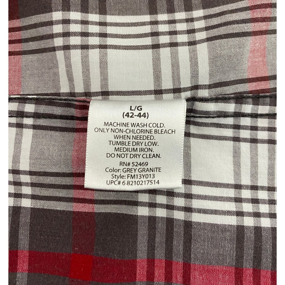 Faded Glory Mens Plaid Short Sleeve Button Down Shirt Grey Granite Red Large L - Picture 4 of 6